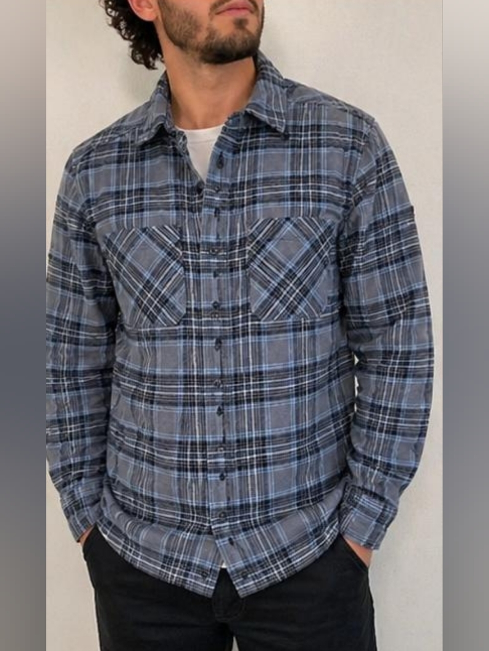 5.11 Tactical Plaid Button Up Shirt Blue Gray Utility Workwear Flannel